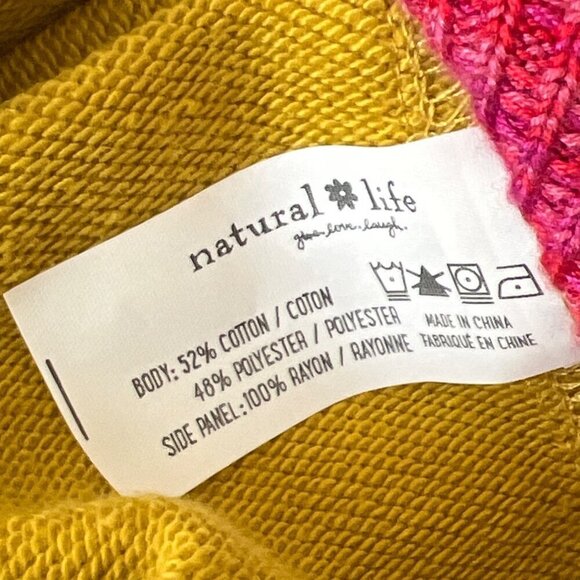 NATURAL LIFE Oversize Raw Hem Knit Trim Sweatshirt Mustard Yellow Pink L/XL NWT - Picture 5 of 5